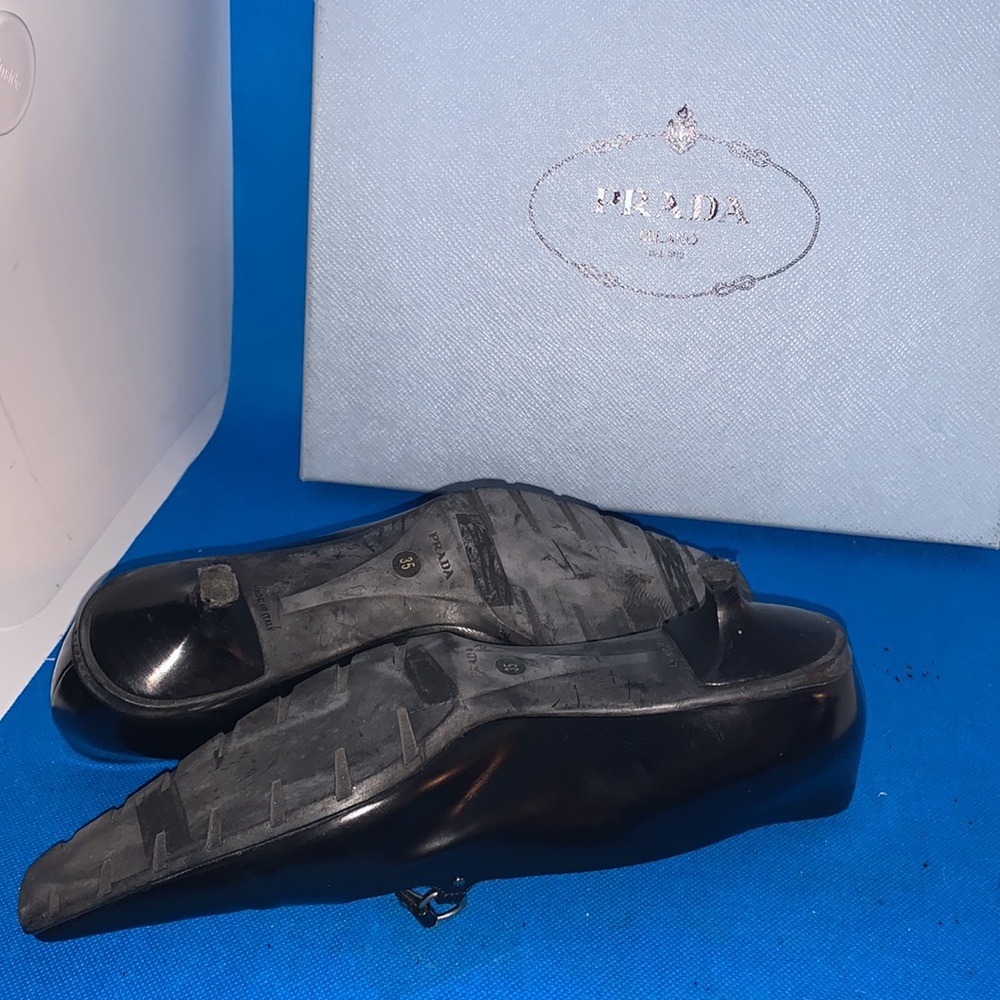 🔥PRADA‎ Black  Leather adjustable Loafer Women’s shoes 35 - Picture 4 of 8